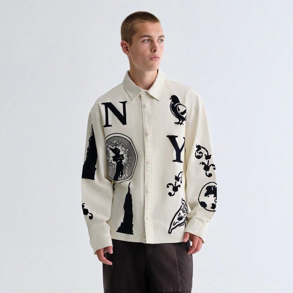 ⁠Kith Artisanal NY Graphic Apollo Shirt Sandrift Cream Long Sleeve Size Large L⁠
